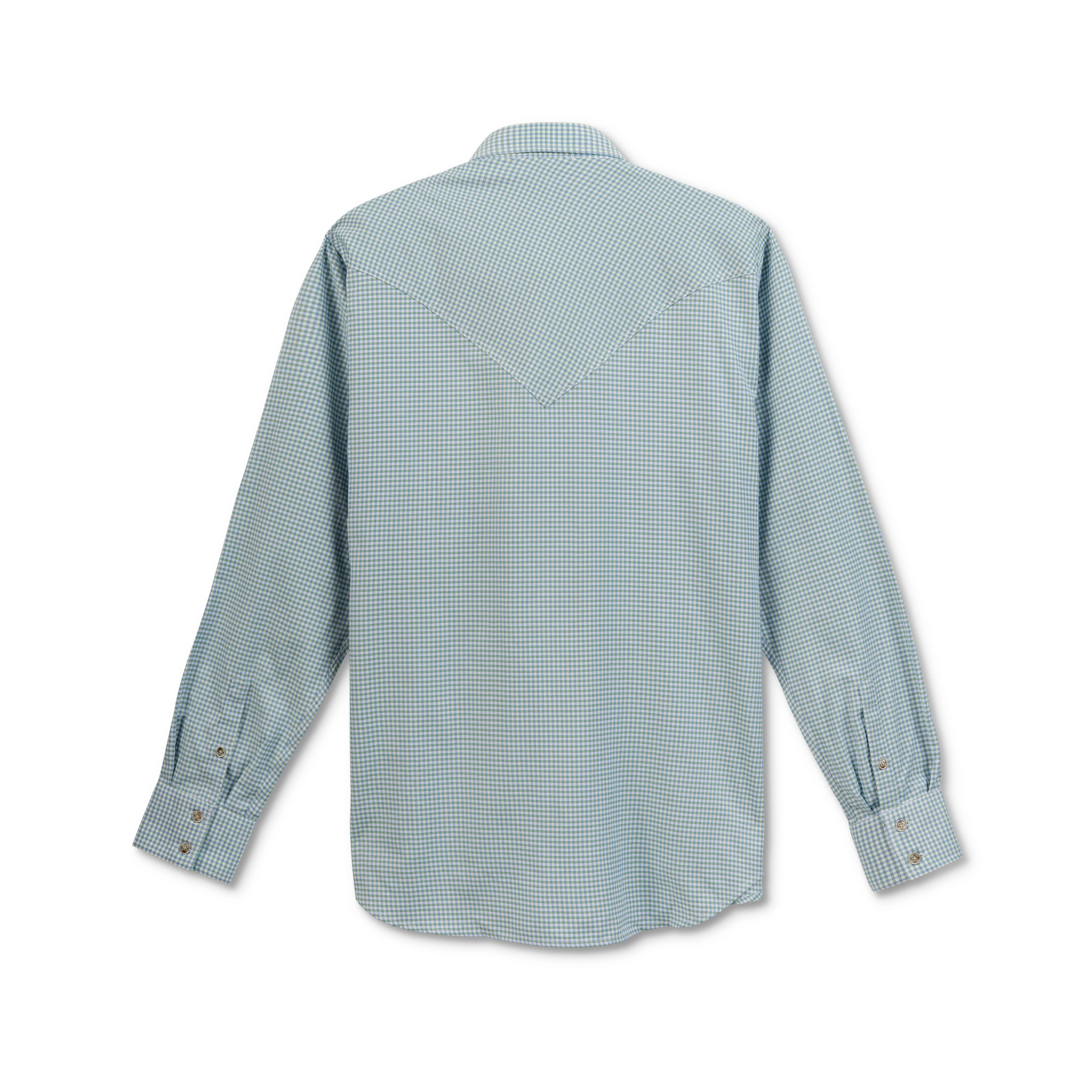 Men's L/S Two Tone Grid Western Collar Shirt Blu/Grn - Image 2