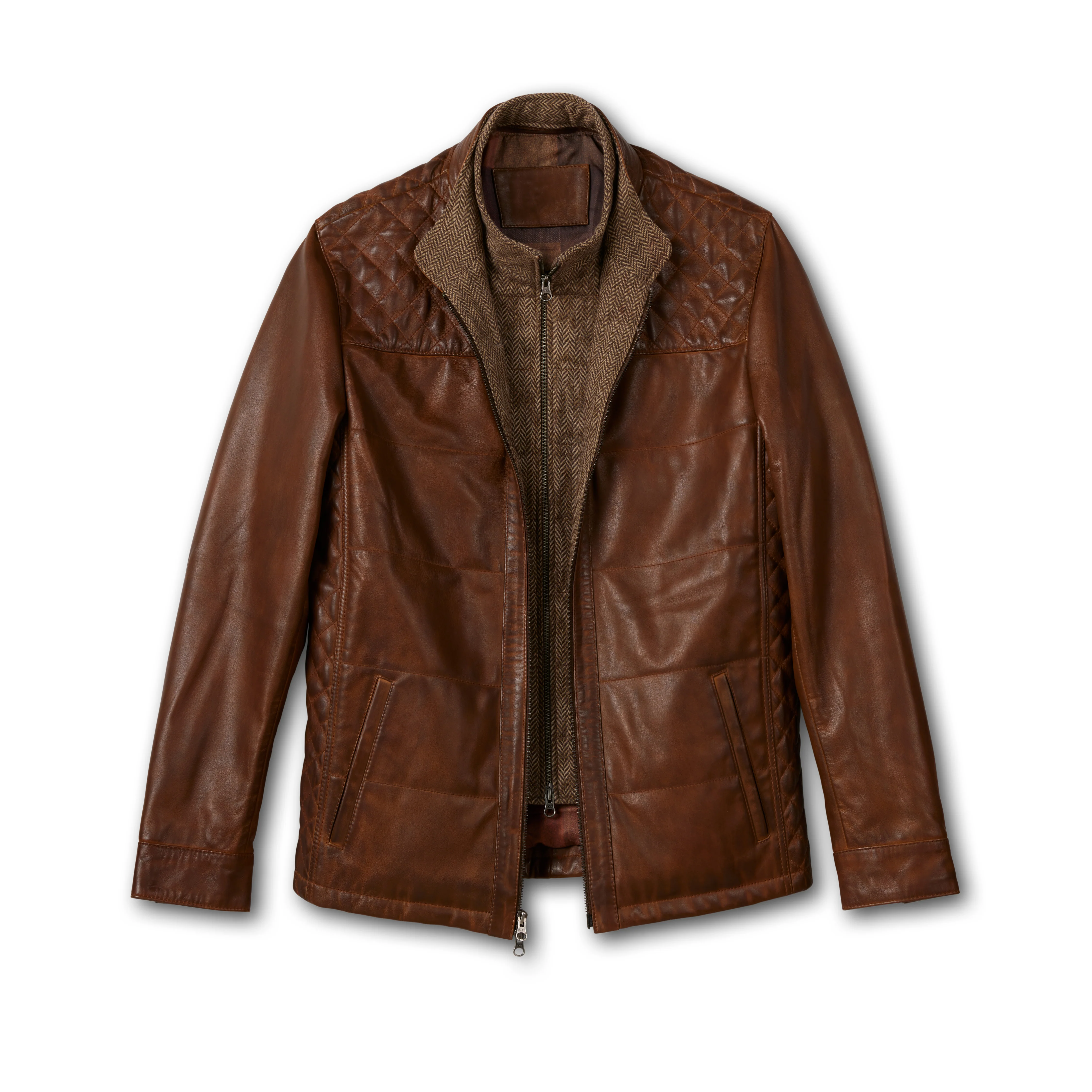 Men's Leather Quilted Bib Front Jacket - Image 2