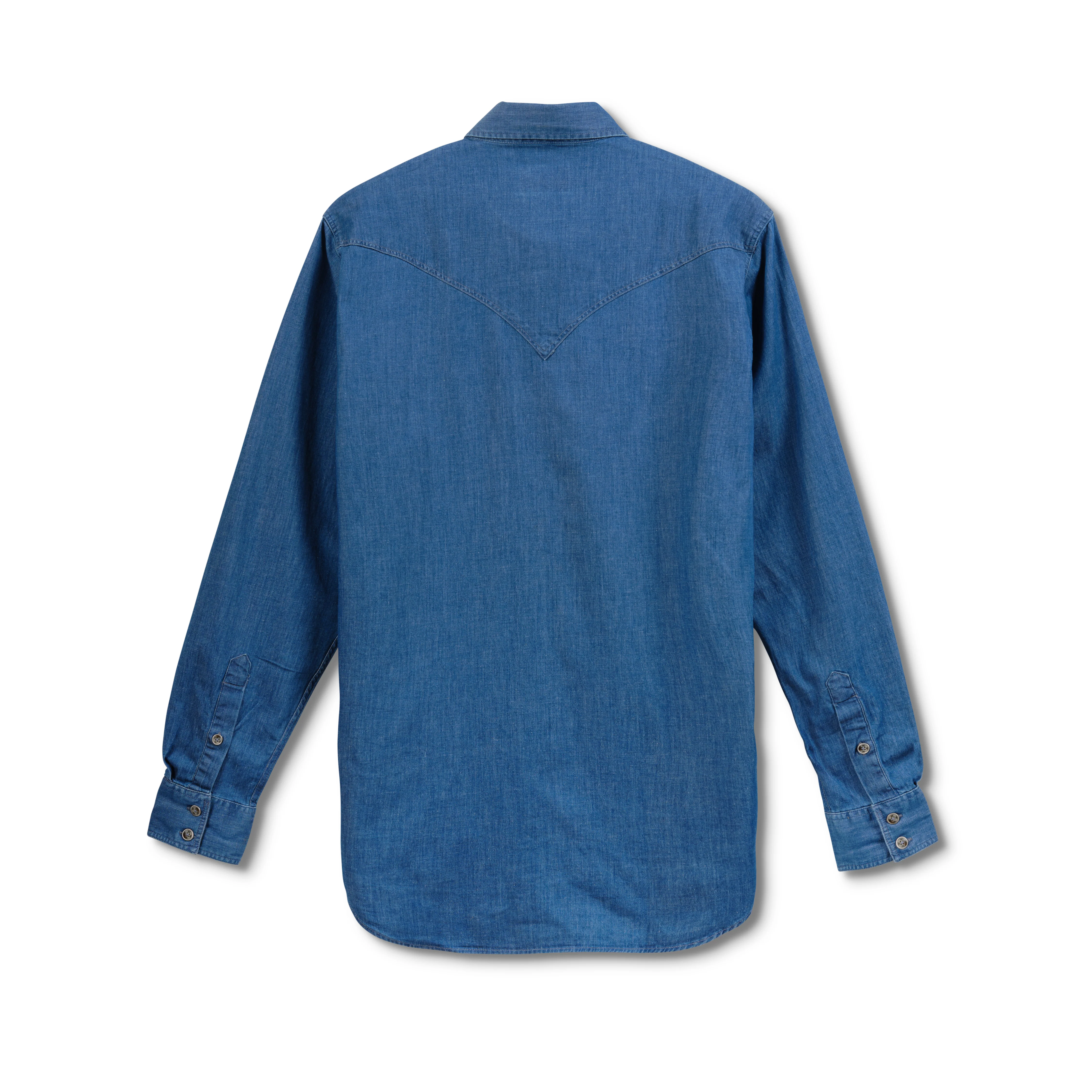 Men's Light Denim Wash Hidden Button Collar Shirt - Image 2