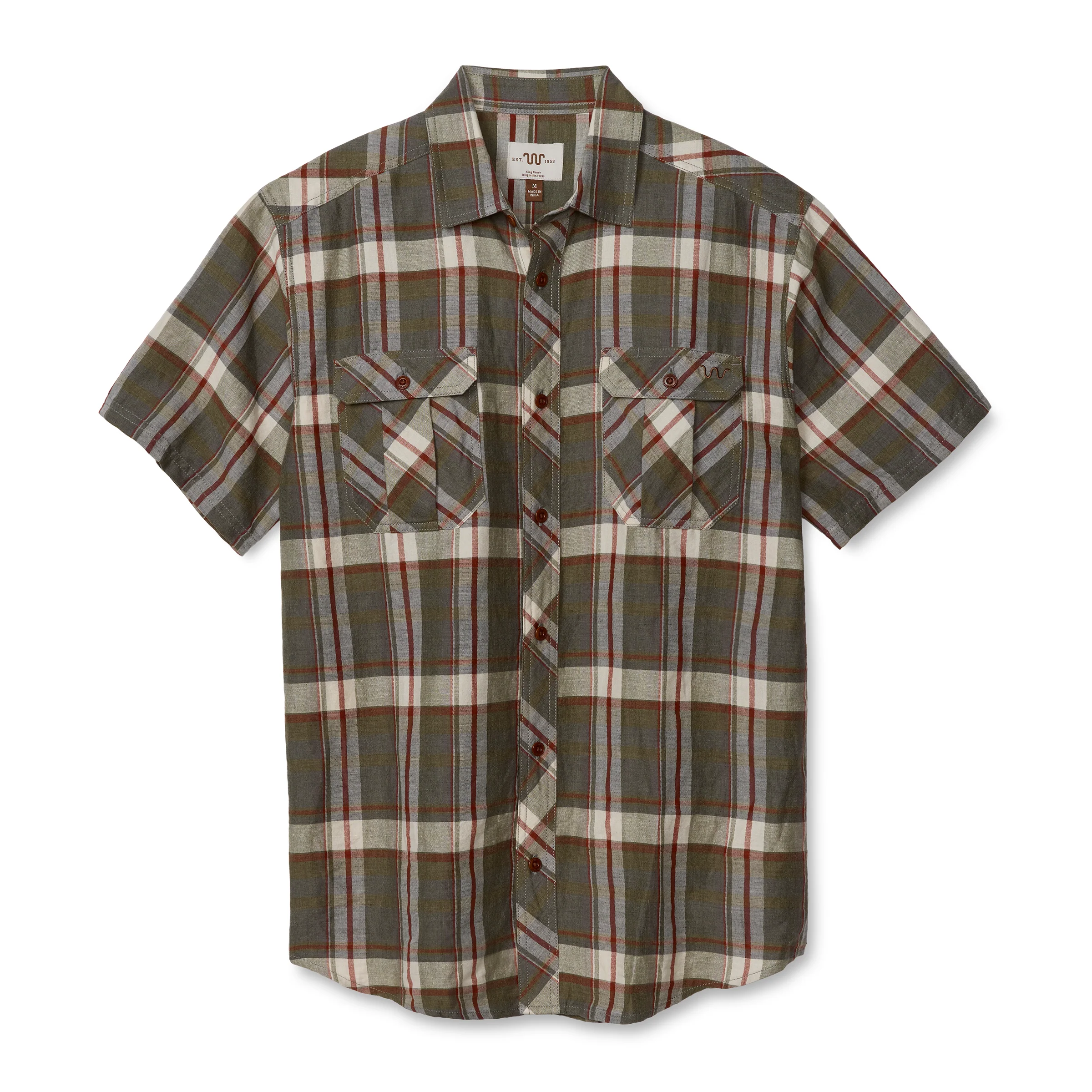 Men's Linen Utility Short Sleeve Shirt, Plaid - Image 2