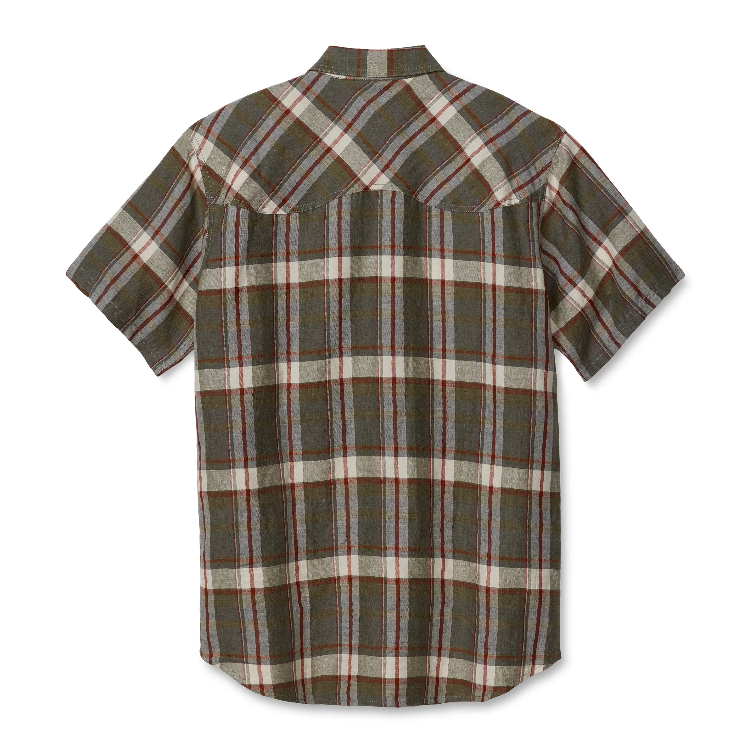 Men's Linen Utility Short Sleeve Shirt, Plaid - Image 3