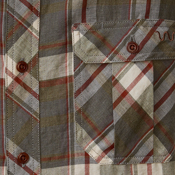 Men's Linen Utility Short Sleeve Shirt, Plaid - Image 5